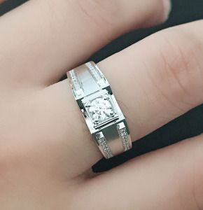 18k金求訂結婚男士鉆戒男戒 裸鉆對戒定制 鉑金1克拉真鉆石戒指男